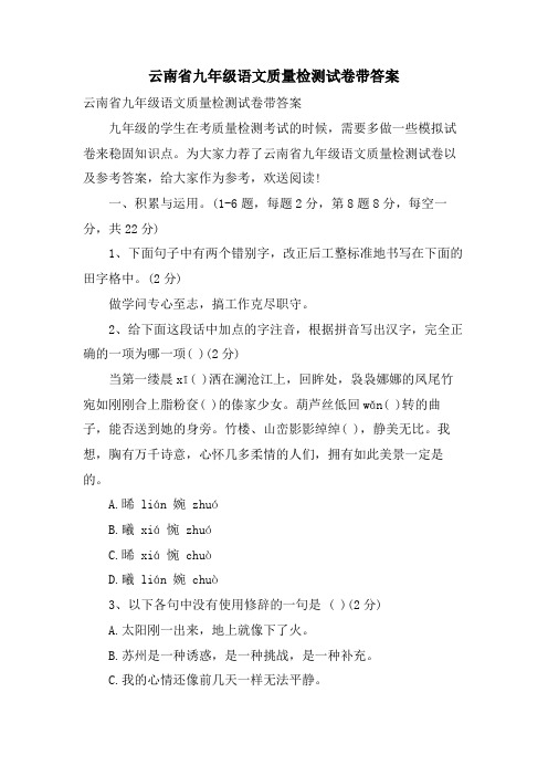 云南省九年级语文质量检测试卷带答案