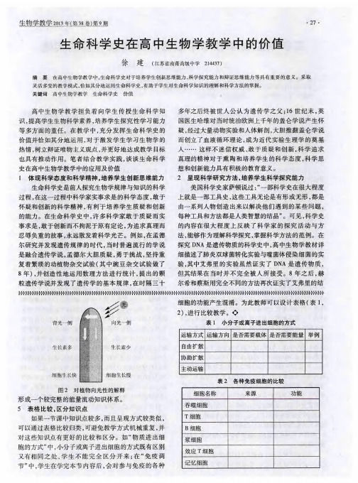 生命科学史在高中生物学教学中的价值