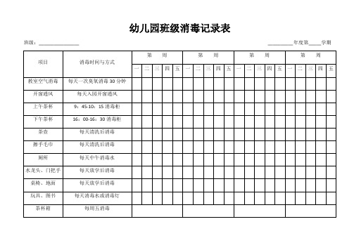 幼儿园班级消毒记录表