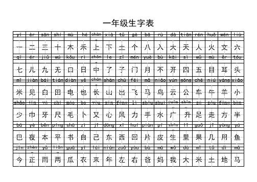 一年级生字表(带拼音带练习表)