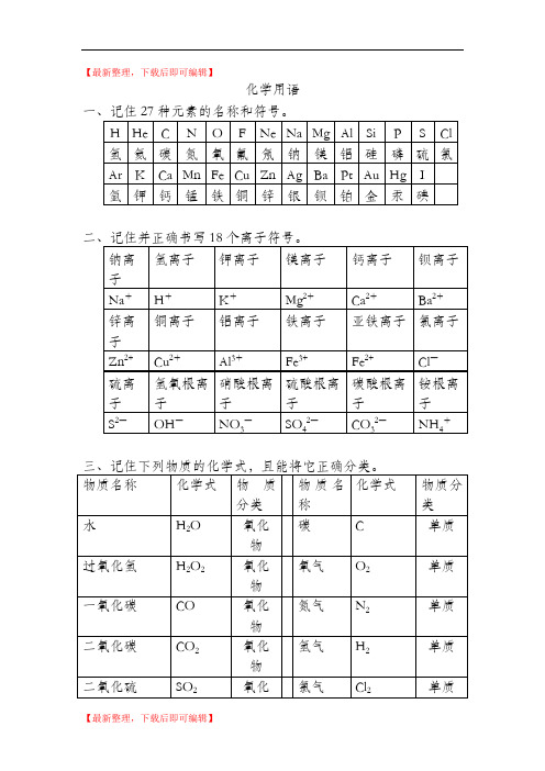 九年级化学的全部化学符号(精编文档).doc