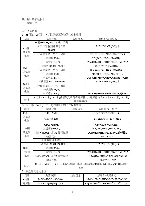 铁、钴、镍实验报告