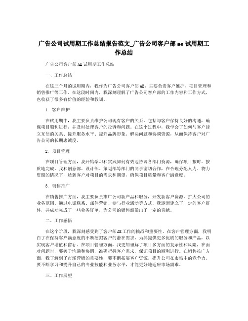 广告公司试用期工作总结报告范文_广告公司客户部ae试用期工作总结