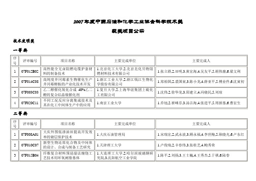 2007年度中国石油和化学工业协会科学技术奖