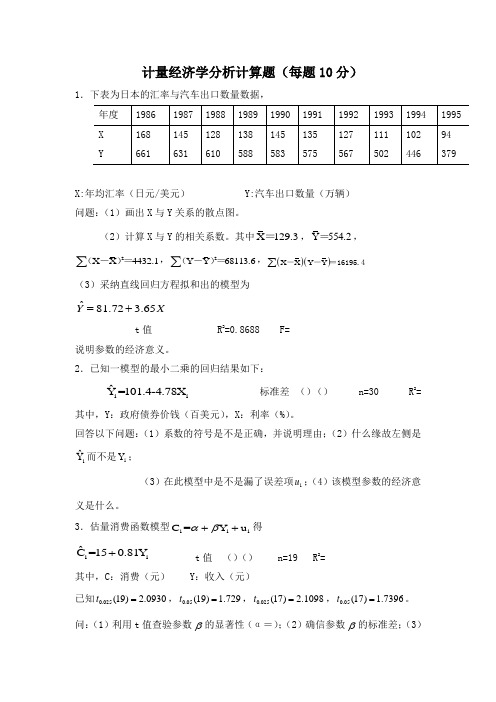 计量经济学分析计算题