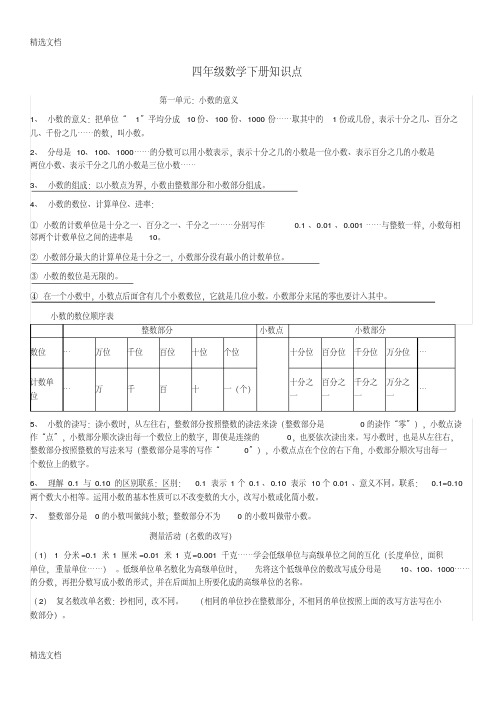 2020年北师大版小学四年级数学下册知识点全册精品版