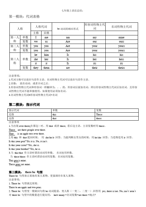 外研社七年级上册语法总结