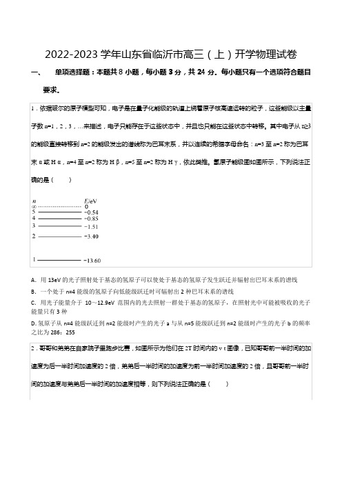 2022-2023学年山东省临沂市高三(上)开学物理试卷