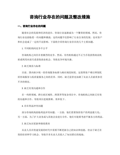 咨询行业存在的问题及整改措施