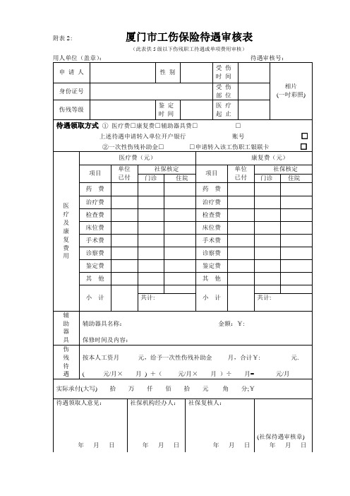 工伤待遇申报表