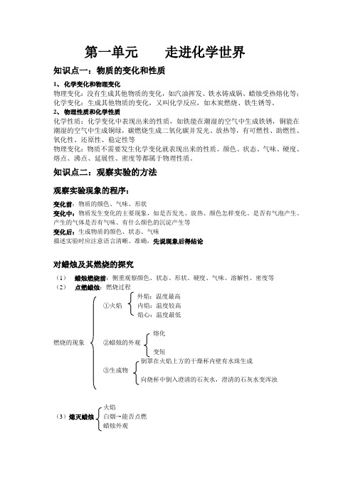 初中化学知识点总结(第一单元)习题和答案