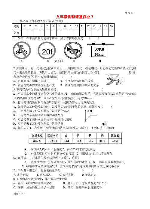 (精品-1)八年级物理上册 课堂作业15(无答案) 苏科版 (8)