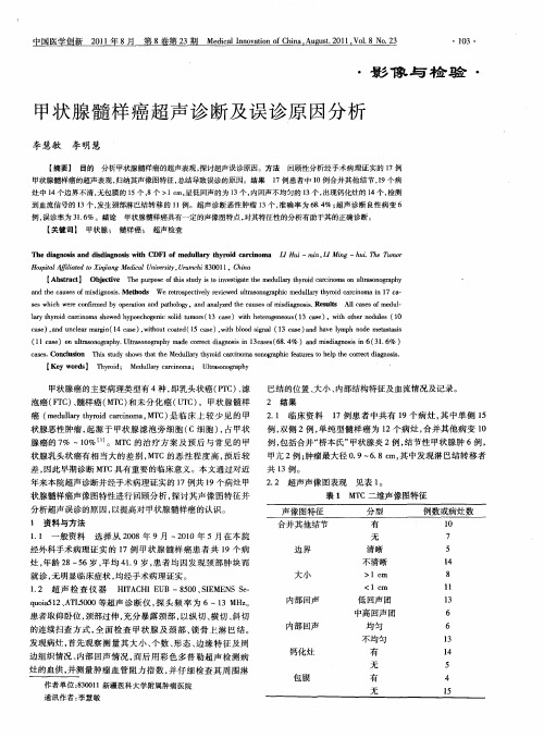 甲状腺髓样癌超声诊断及误诊原因分析