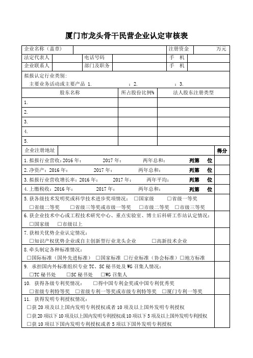 厦门市龙头骨干民营企业认定审核表.doc