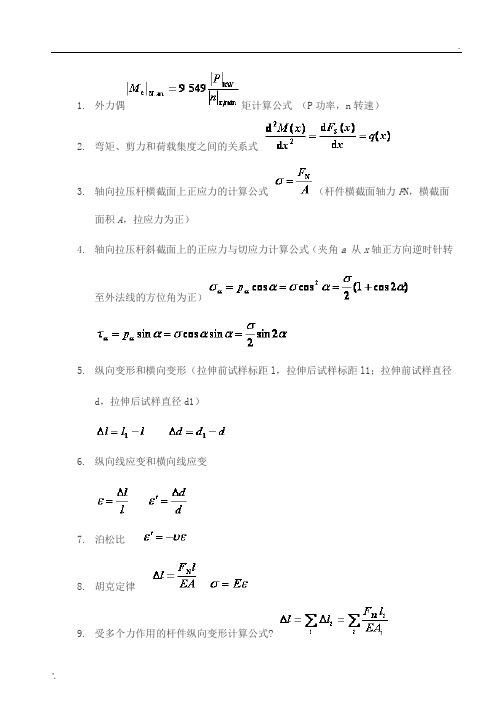 材料力学常用基本公式