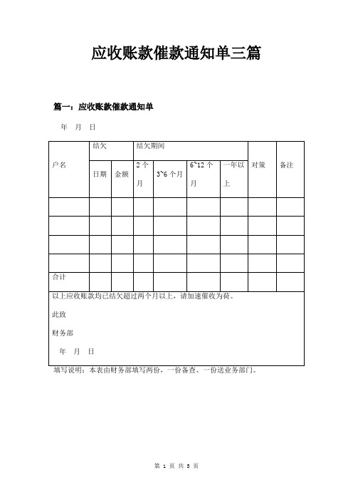 应收账款催款通知单三篇