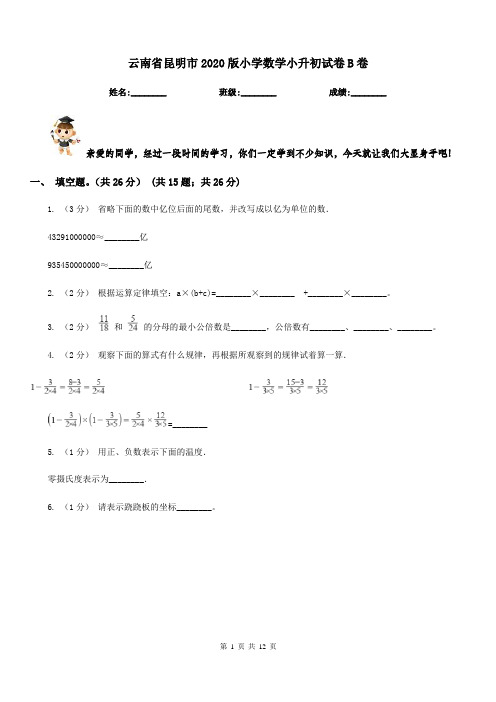 云南省昆明市2020版小学数学小升初试卷B卷