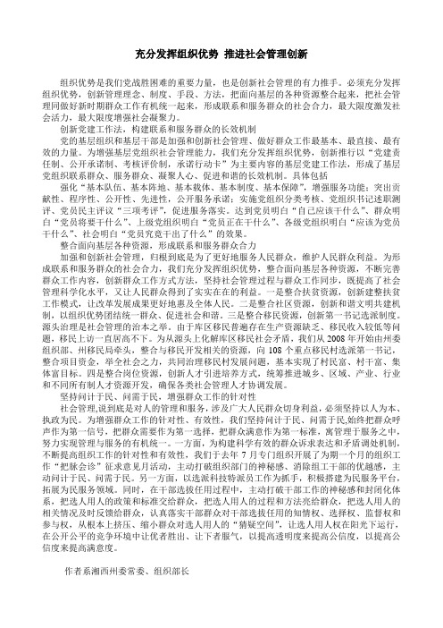 充分发挥组织优势 推进社会管理创新