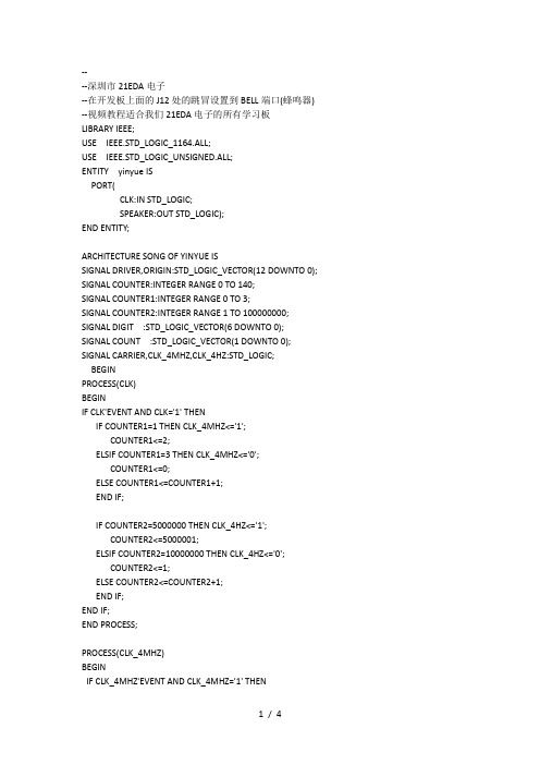 蜂鸣器发声实验的VHDL程序