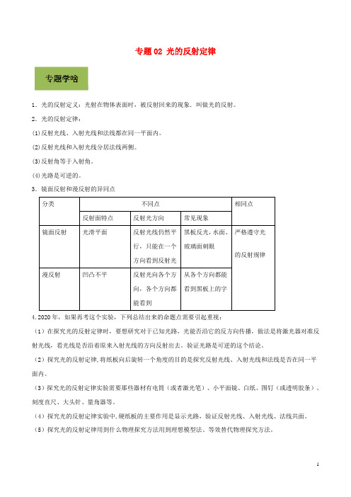 中考物理专题光的反射定律含解析