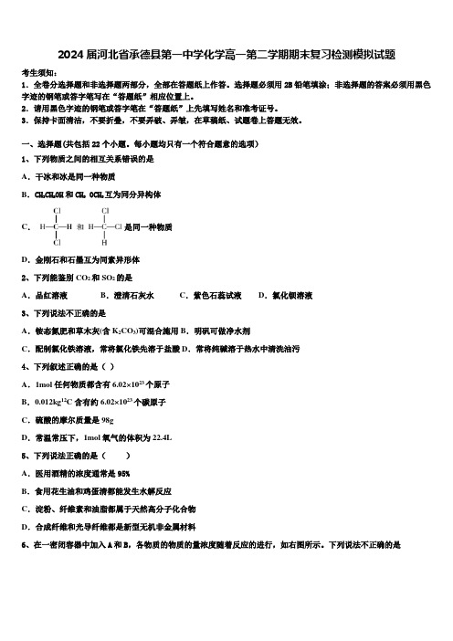 2024届河北省承德县第一中学化学高一第二学期期末复习检测模拟试题含解析