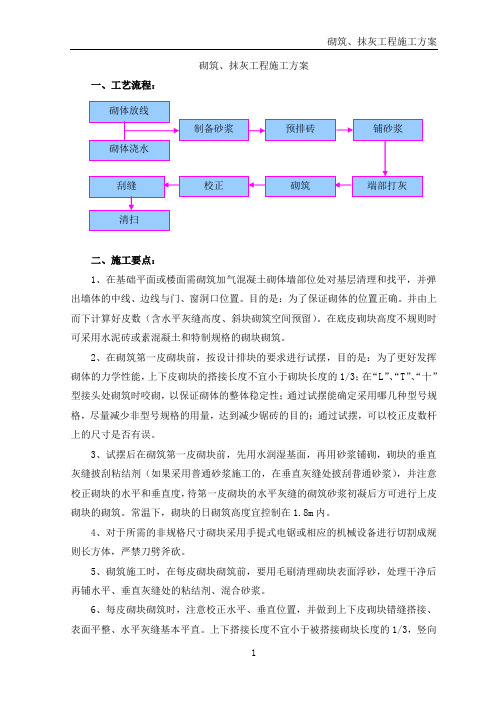 砌筑、抹灰工程施工方案