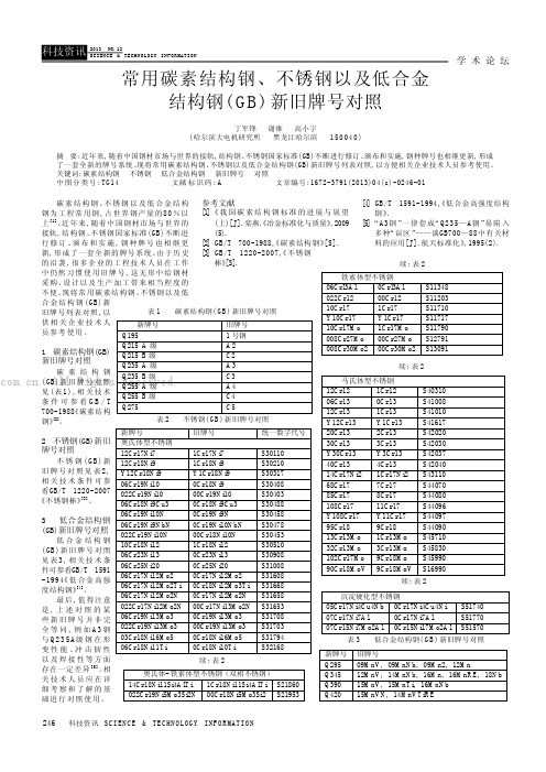 常用碳素结构钢、不锈钢以及低合金结构钢(GB)新旧牌号对照