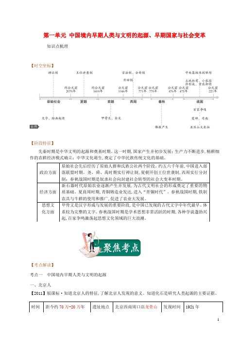 中考历史一轮复习第一单元中国境内早期人类与文明的起源早期国家与社会变革知识点梳理