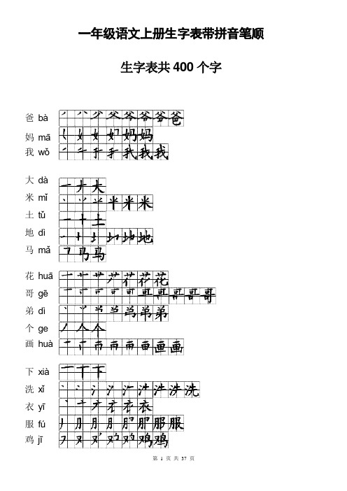 小学一年级语文生字表带拼音笔顺清晰版