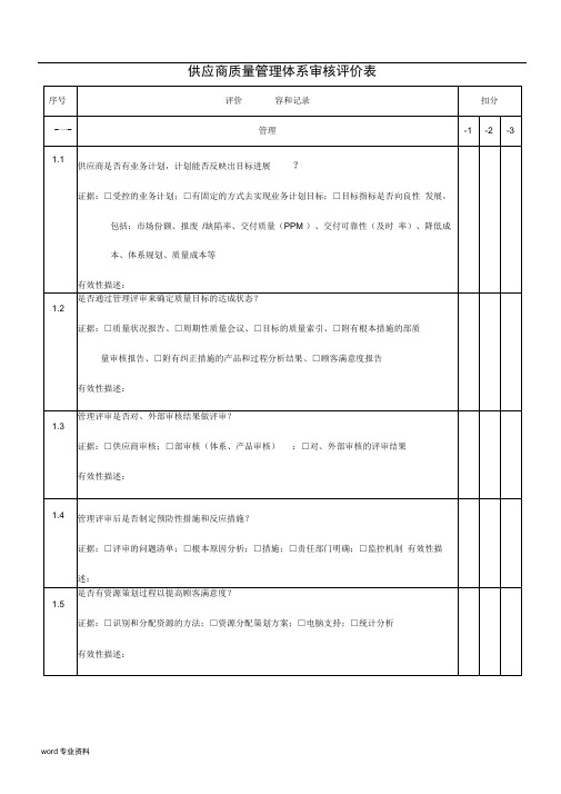 供应商质量管理体系审核评价表