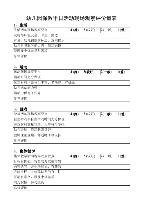 幼儿园半日保教观察量表