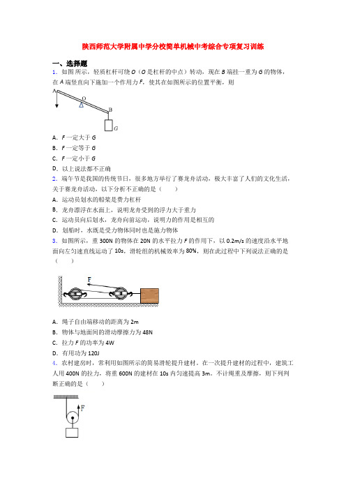 陕西师范大学附属中学分校简单机械中考综合专项复习训练