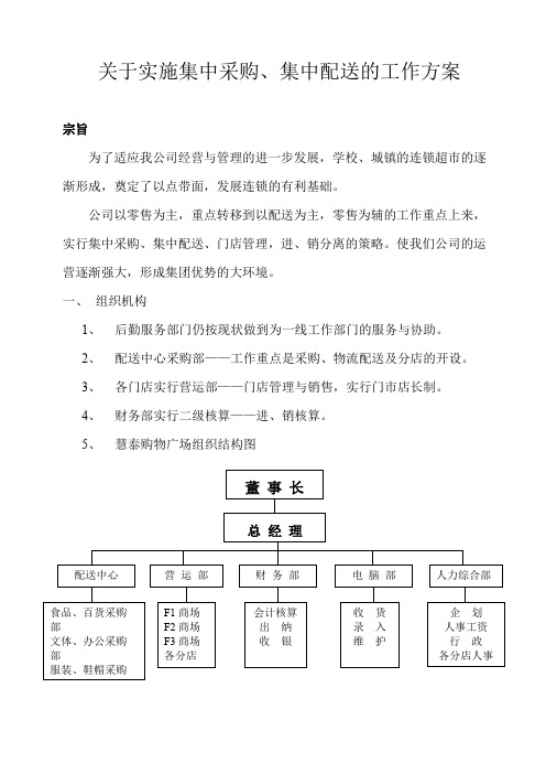 关于实施集中采购、集中配送的工作方案