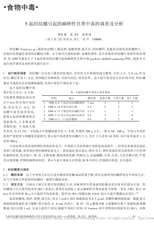 5起织纹螺引起的麻痹性贝类中毒的调查及分析[1]