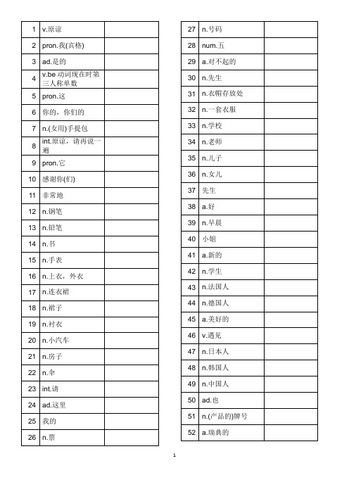 新概念第一册1--144课单词默写 可直接打印