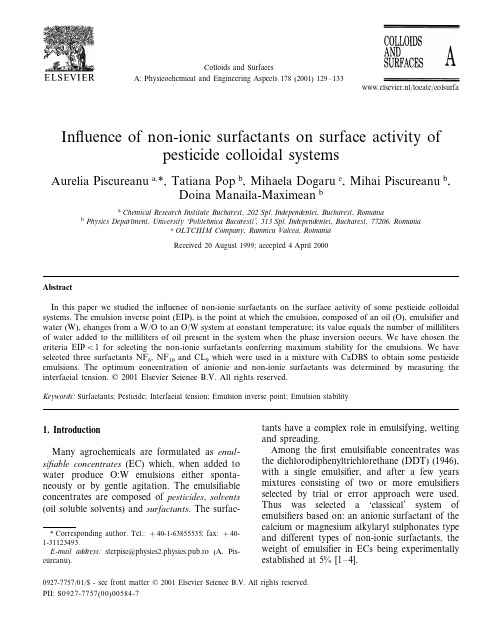 Influence of non-ionic surfactants on surface activity of