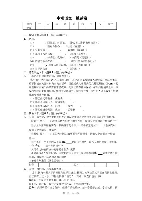 江苏省镇江市 中考语文一模试卷(含答案)