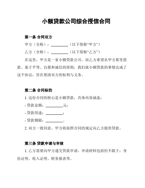 小额贷款公司综合授信合同