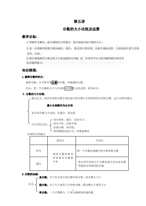 六年级第五讲 分数大小比较及运算