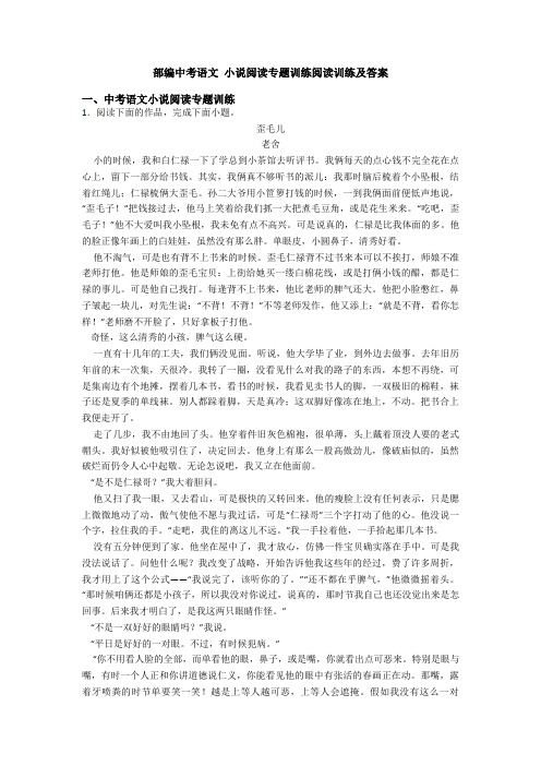 部编中考语文 小说阅读专题训练阅读训练及答案