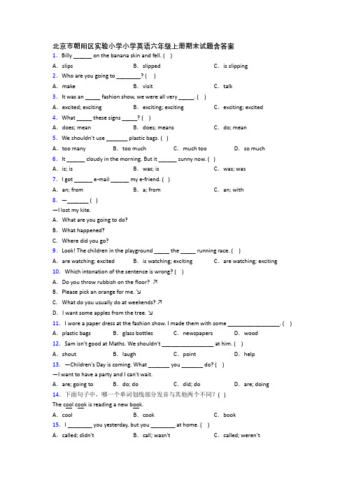 北京市朝阳区实验小学小学英语六年级上册期末试题含答案