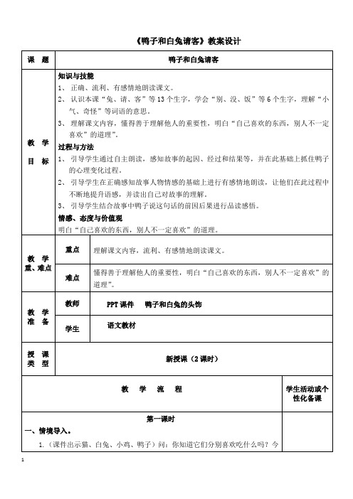 一年级下册语文教案-19 鸭子和白兔请客｜语文S版(2016) (2)