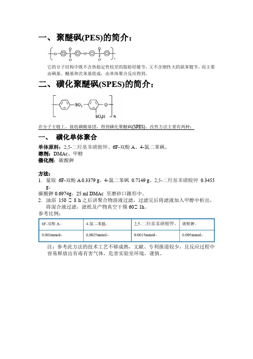 PES的不同磺化方案的比较