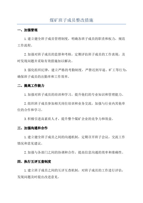 煤矿班子成员整改措施