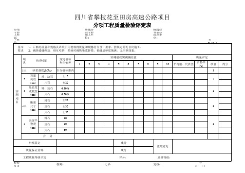 浆砌砌体质量评定表 表格 XLS格式 