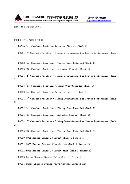 OBD故障码中英文对照表