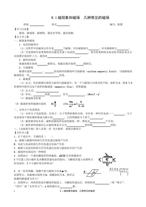 高中物理一轮复习学案磁现象和磁场  几种常见的磁场