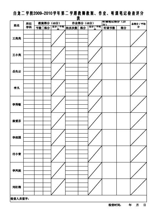 教师作业、教案、听课笔记检查登记表