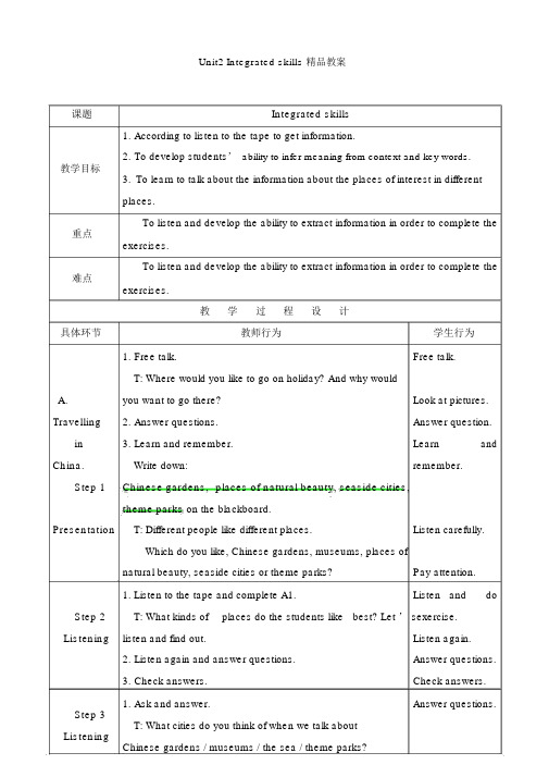 牛津译林版英语八年级下Unit2Integratedskills教案