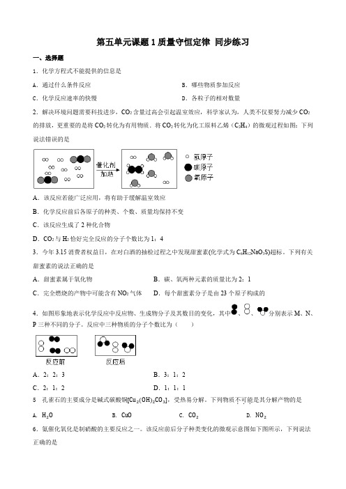 5 1 质量守恒定律同步练习   九年级化学人教版上册  